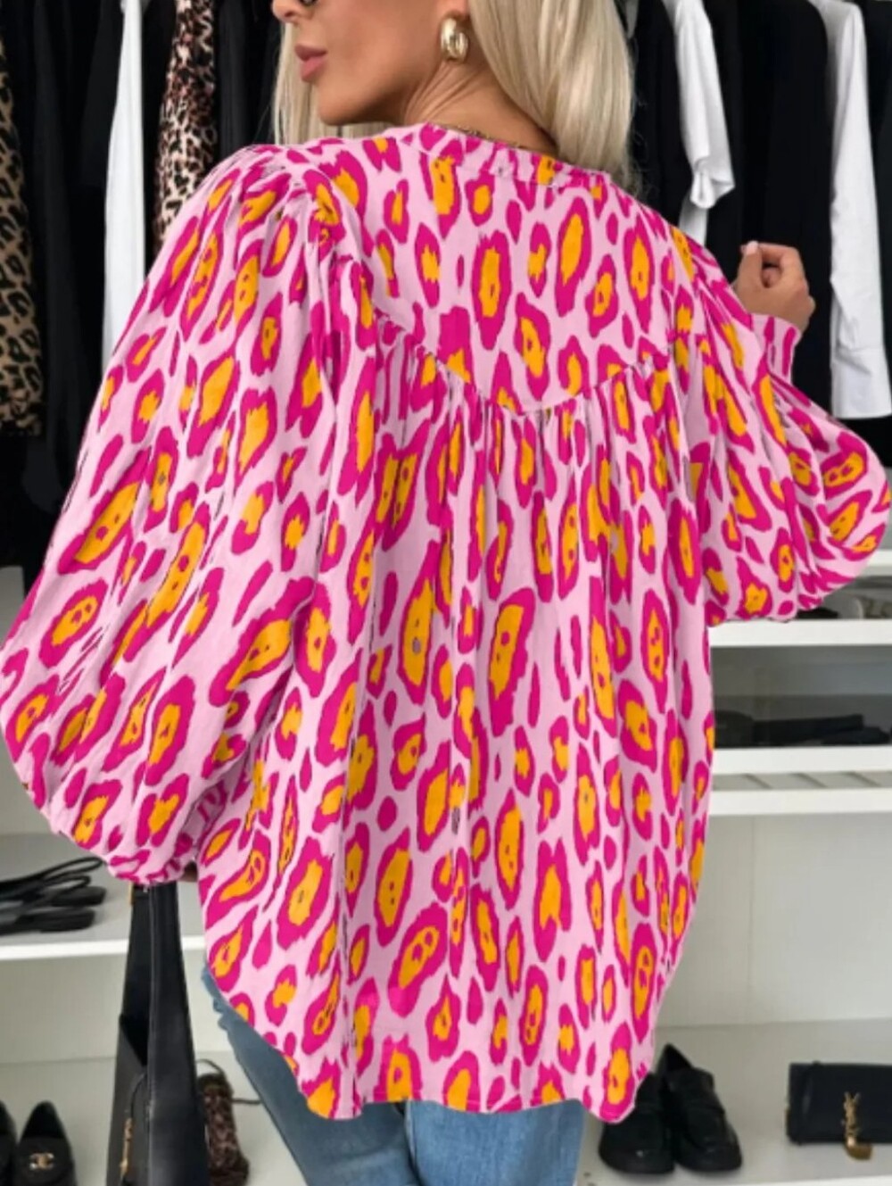 Vibrant Pink and Yellow Animal Print Women's Top - Picture 2 of 10